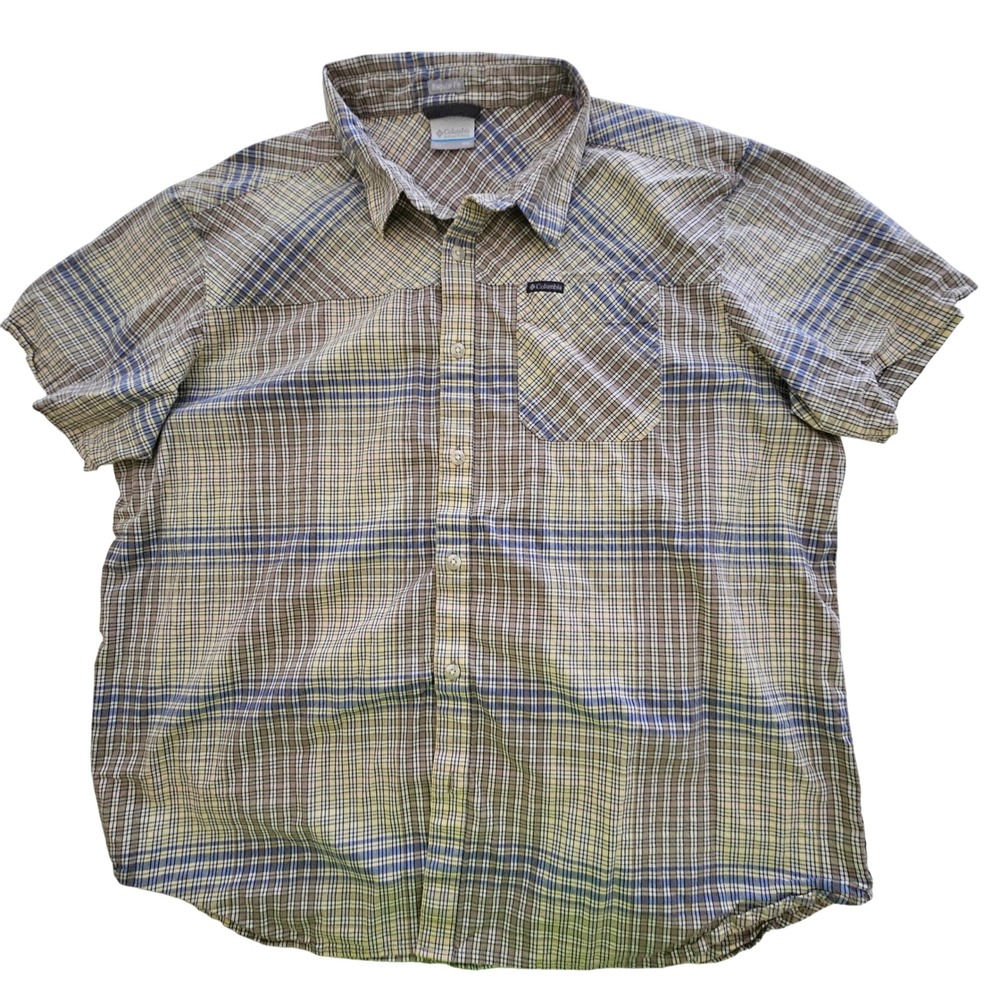 Columbia Mens XXL Regular Fit Plaid Short Sleeve Button Down‎ Shirt AM0125 Brown